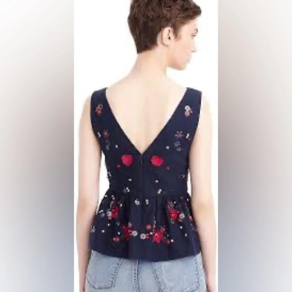 J.Crew Hand Embellished Peplum navy Top size 4 - Picture 4 of 10